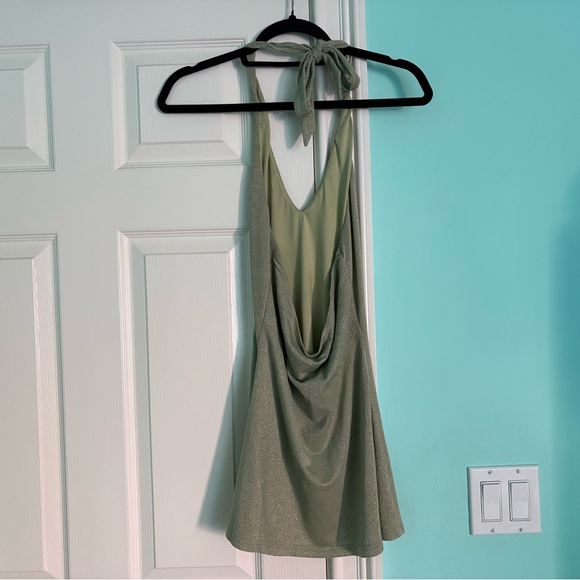 Tiger Mist Green Sparkle Backless Halter Mini Dress! - Picture 8 of 9